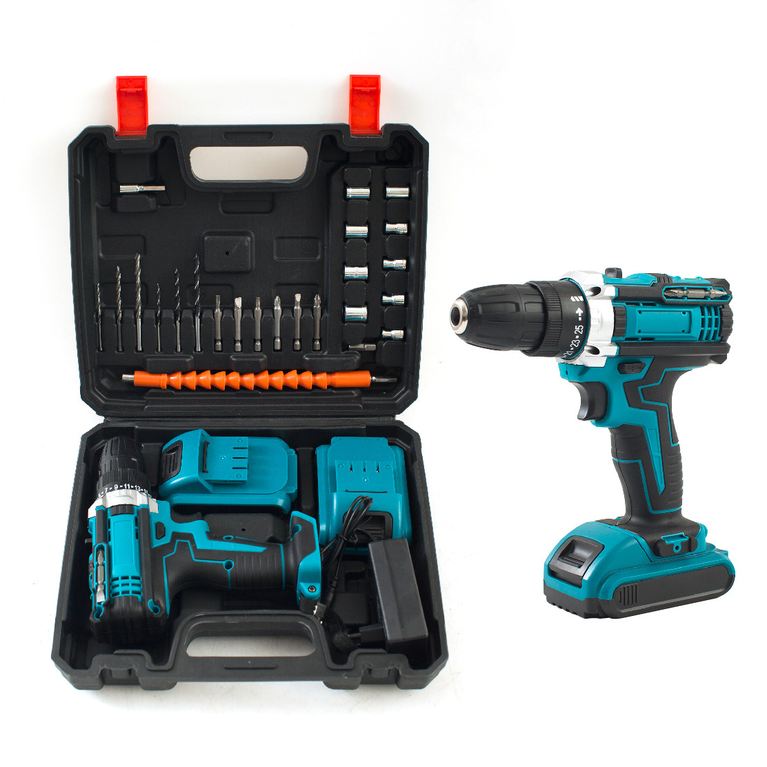 Lithium ion rechargeable hand drill, pistol drill, multifunctional industrial and household electric screwdriver set for lifting screws