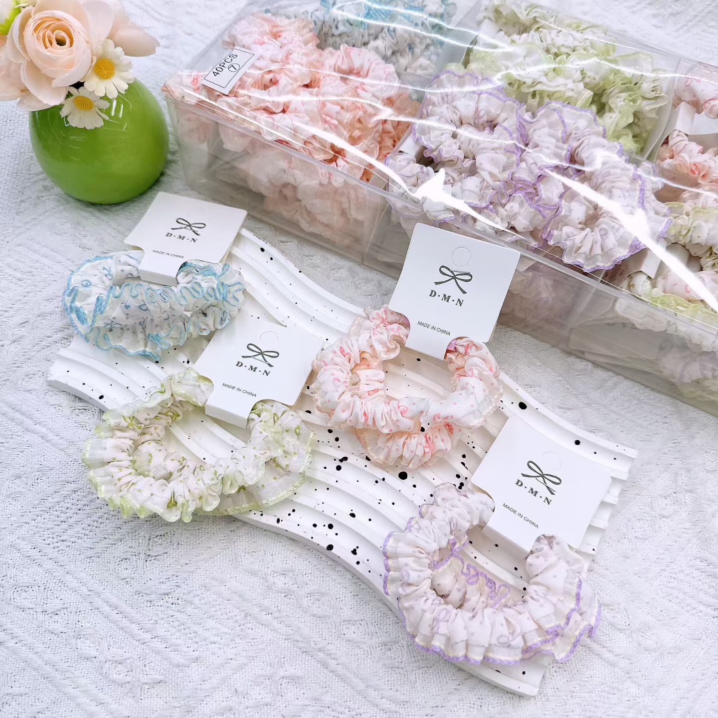 New colorful girl gauze small intestine loop cute chiffon edge hair loop high elasticity rubber band two pieces of commercial super hair accessory New colorful girl gauze small intestine loop cute chiffon edge hair loop high elasticity rubber band two pieces of commercial super hair accessory