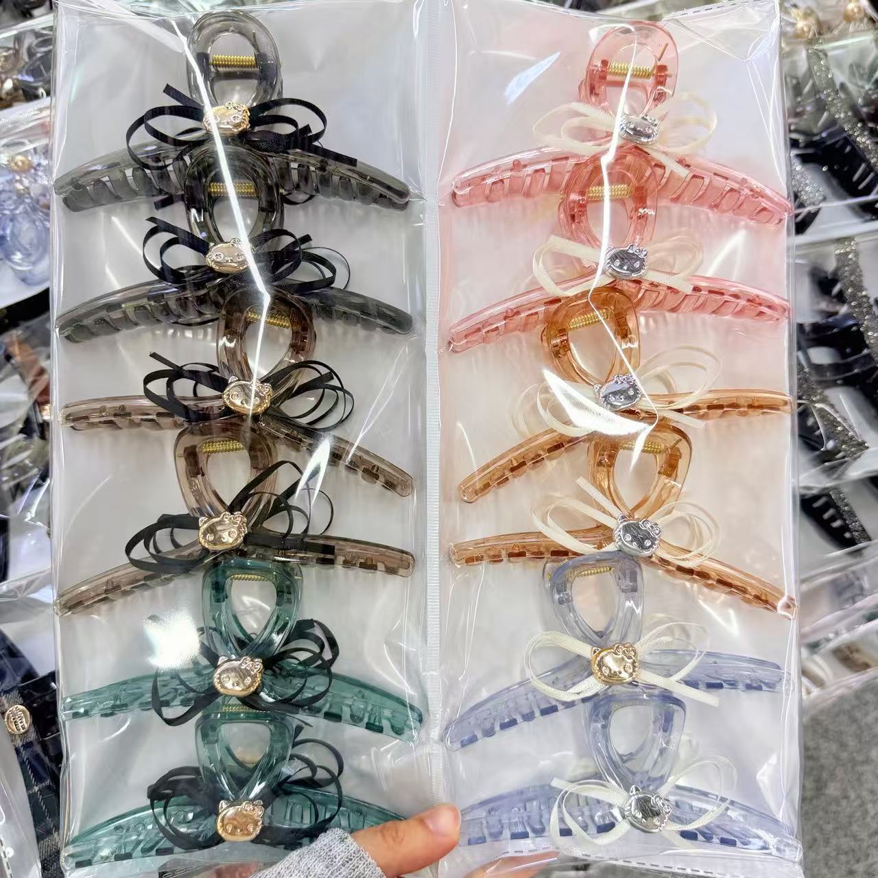 New headband shark clip lace bow, back of head dished hair, basic hair grip, high-end temperament, translucent color grip clip