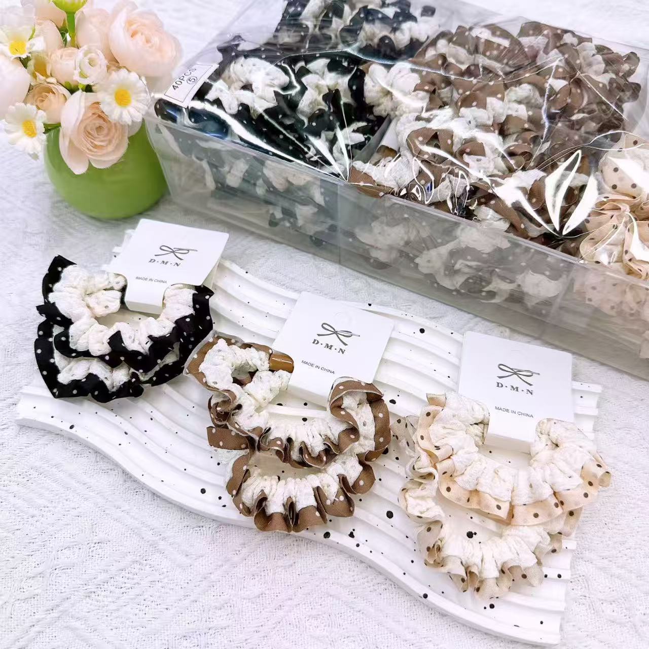New colorful girl gauze small intestine loop cute chiffon edge hair loop high elasticity rubber band two pieces of commercial super hair accessory New colorful girl gauze small intestine loop cute chiffon edge hair loop high elasticity rubber band two pieces of commercial super hair accessory