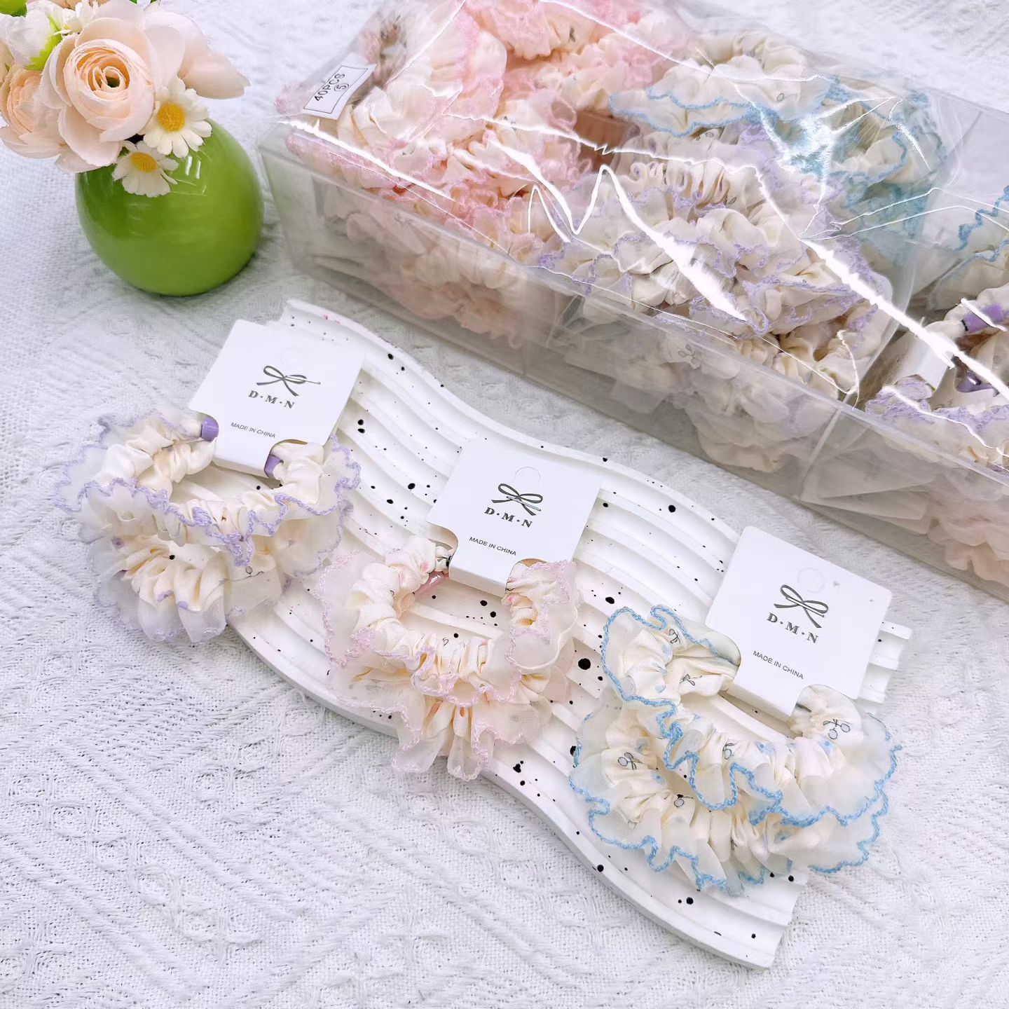 New colorful girl gauze small intestine loop cute chiffon edge hair loop high elasticity rubber band two pieces of commercial super hair accessory New colorful girl gauze small intestine loop cute chiffon edge hair loop high elasticity rubber band two pieces of commercial super hair accessory