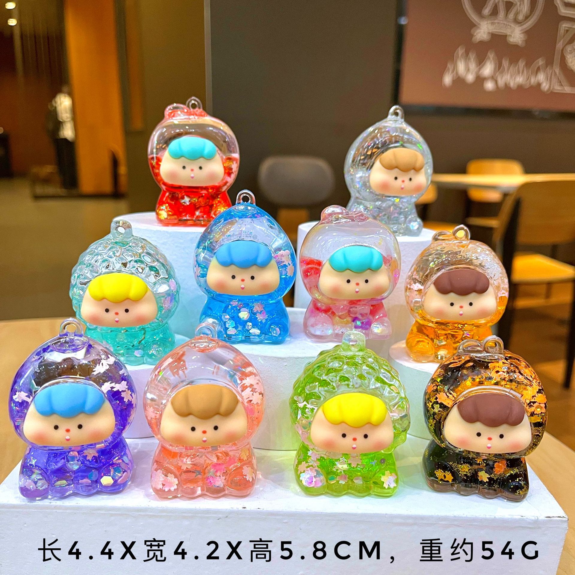 Small Flash Fruit Cubs Flowing Sand Bottle Keychain Pendant Desktop DIY Ornament Cute Sister Blind Box Blind Bag