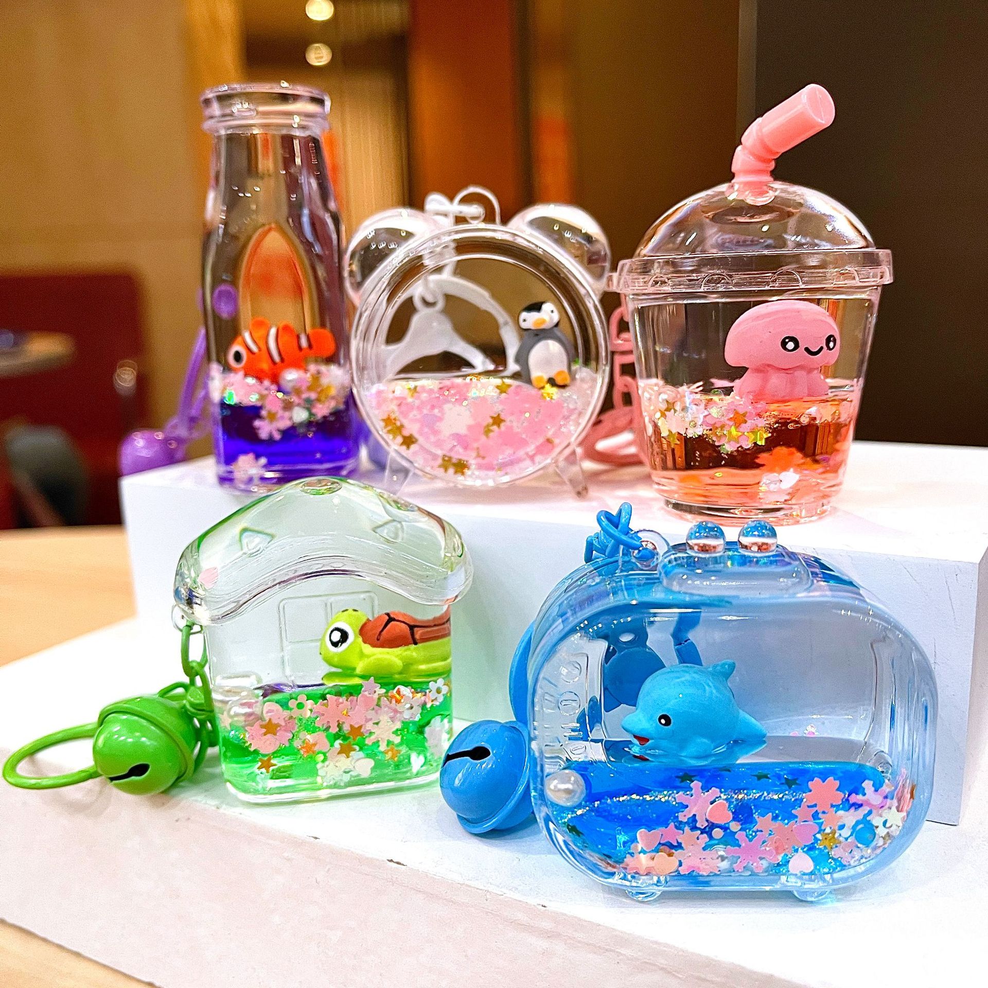 Creative Oil Floating Ocean Doll Pendant Cartoon Decoration Pendant Drifting Bottle Drifting Sand Bottle Cute Children's Toy