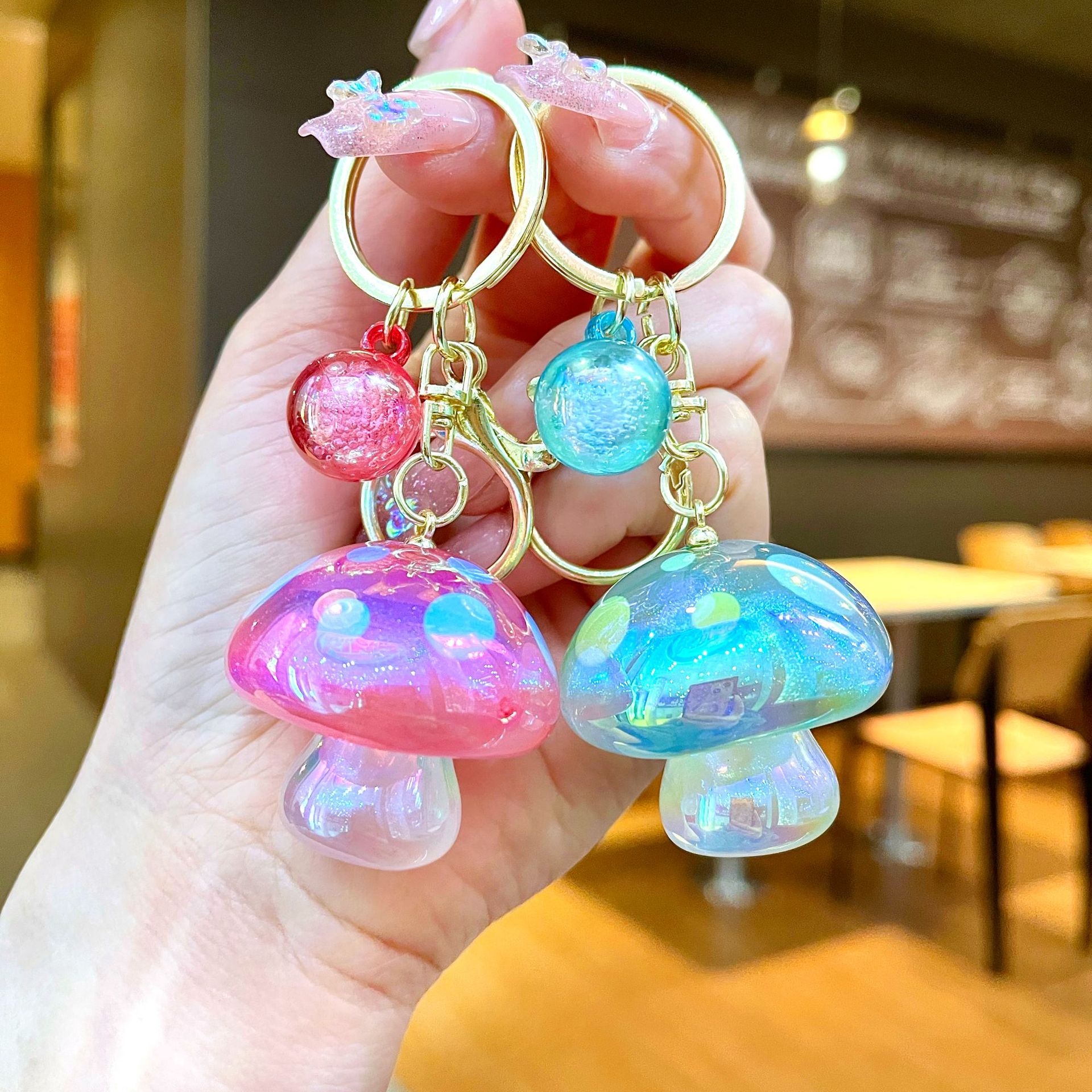 New Acrylic Mario Mushroom Plated Keychain Pendant Cute Bubble Mushroom Grabber Doll Machine Gift