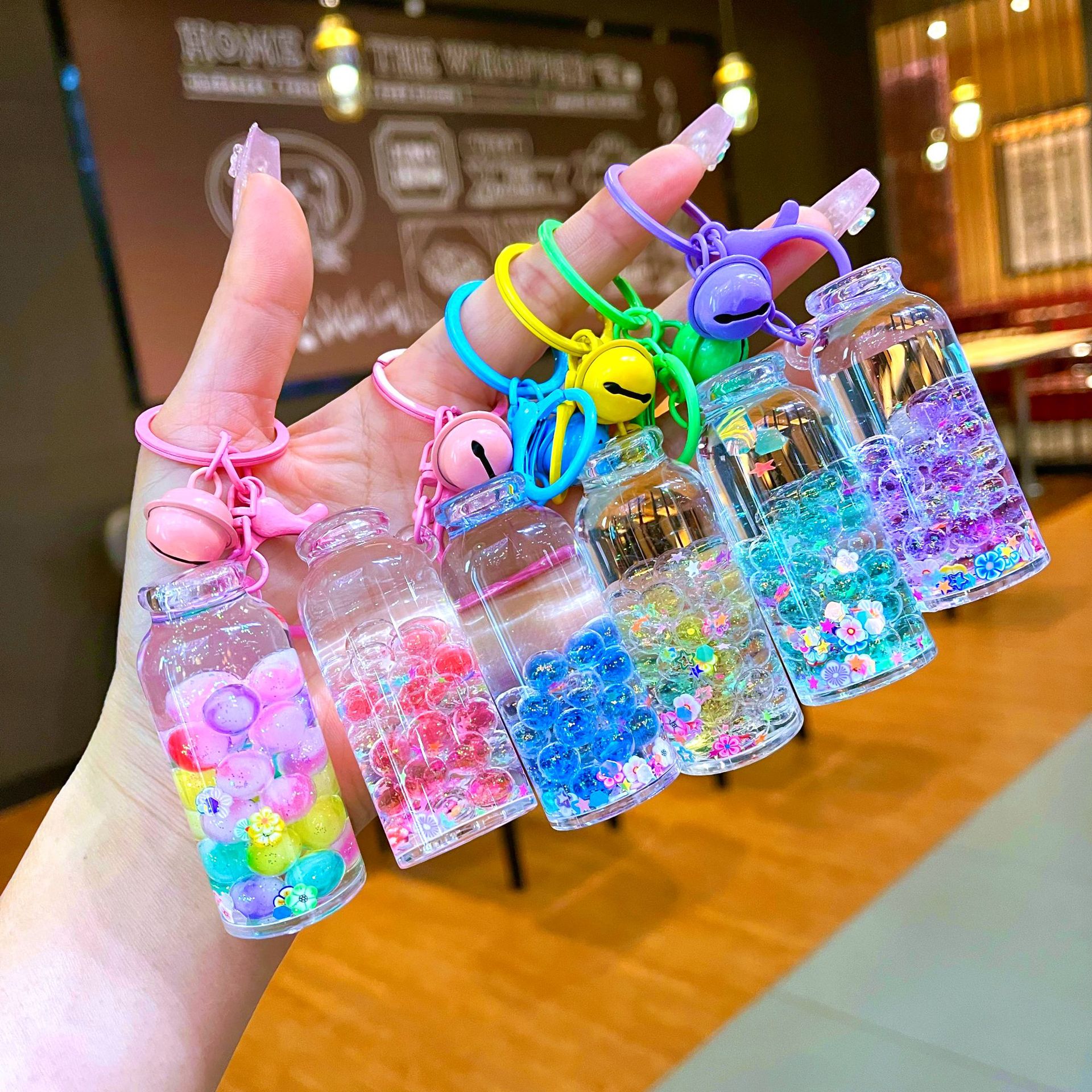 Creative Drifting Bottle Night Light Bubble Beads Flowing Sand High Bottle Keychain Pendant Doll Small Gift Couple Backpack Pendant