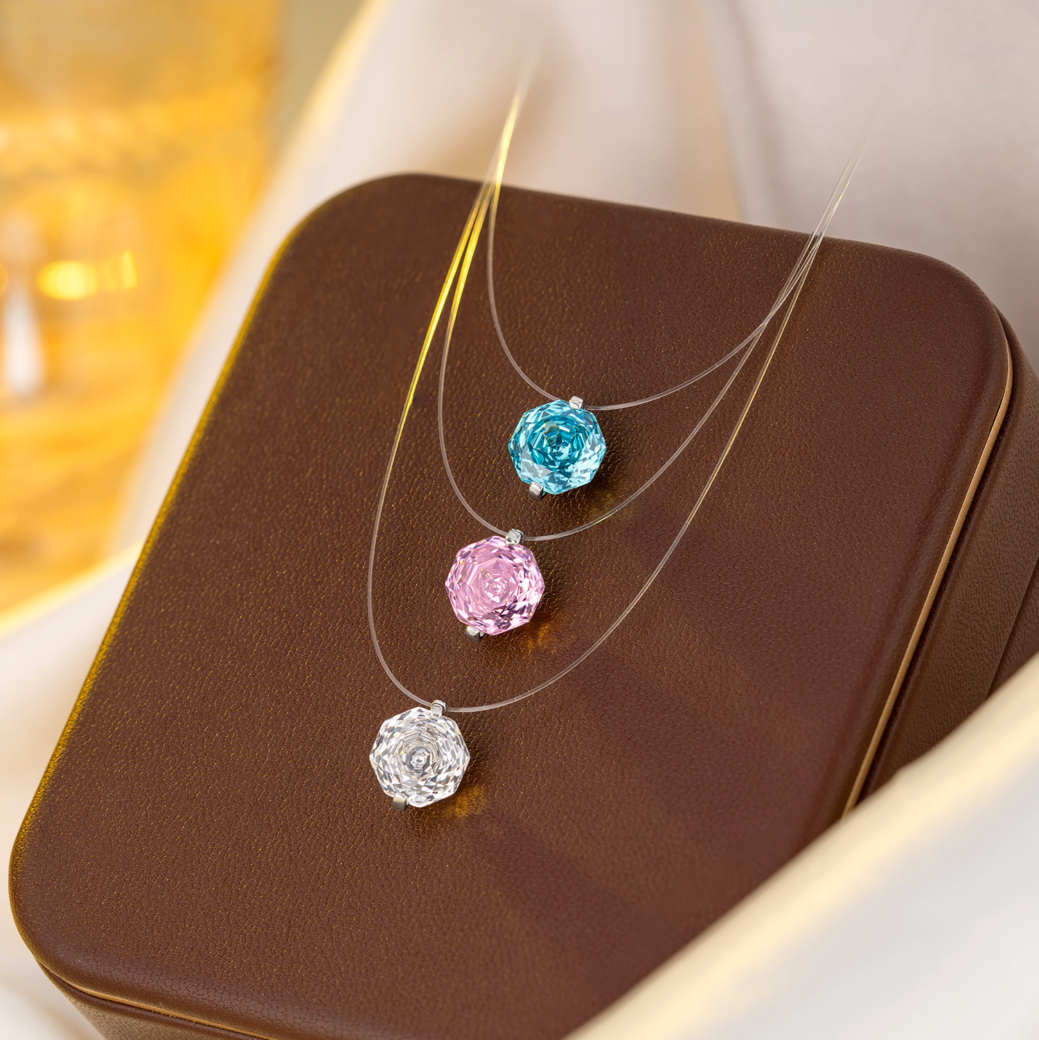 S925 pure silver imported invisible fishing line, millennium rose cut mermaid tear necklace, light luxury and versatile color zirconium collarbone chain