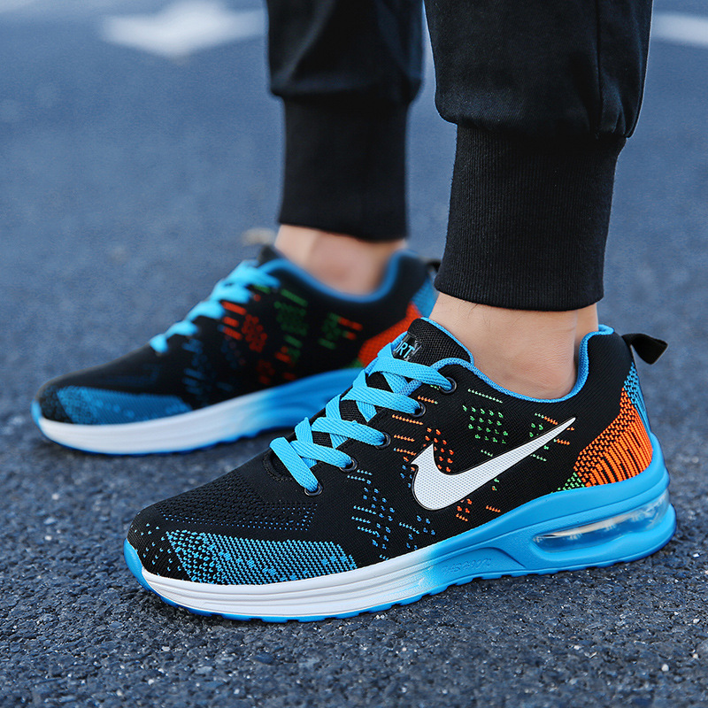 Spring New Men's Shoes Cross border Foreign Trade Flyknit Mesh Men's Trendy Shoes Air Cushion Lightweight Breathable Casual Sports Running Shoes