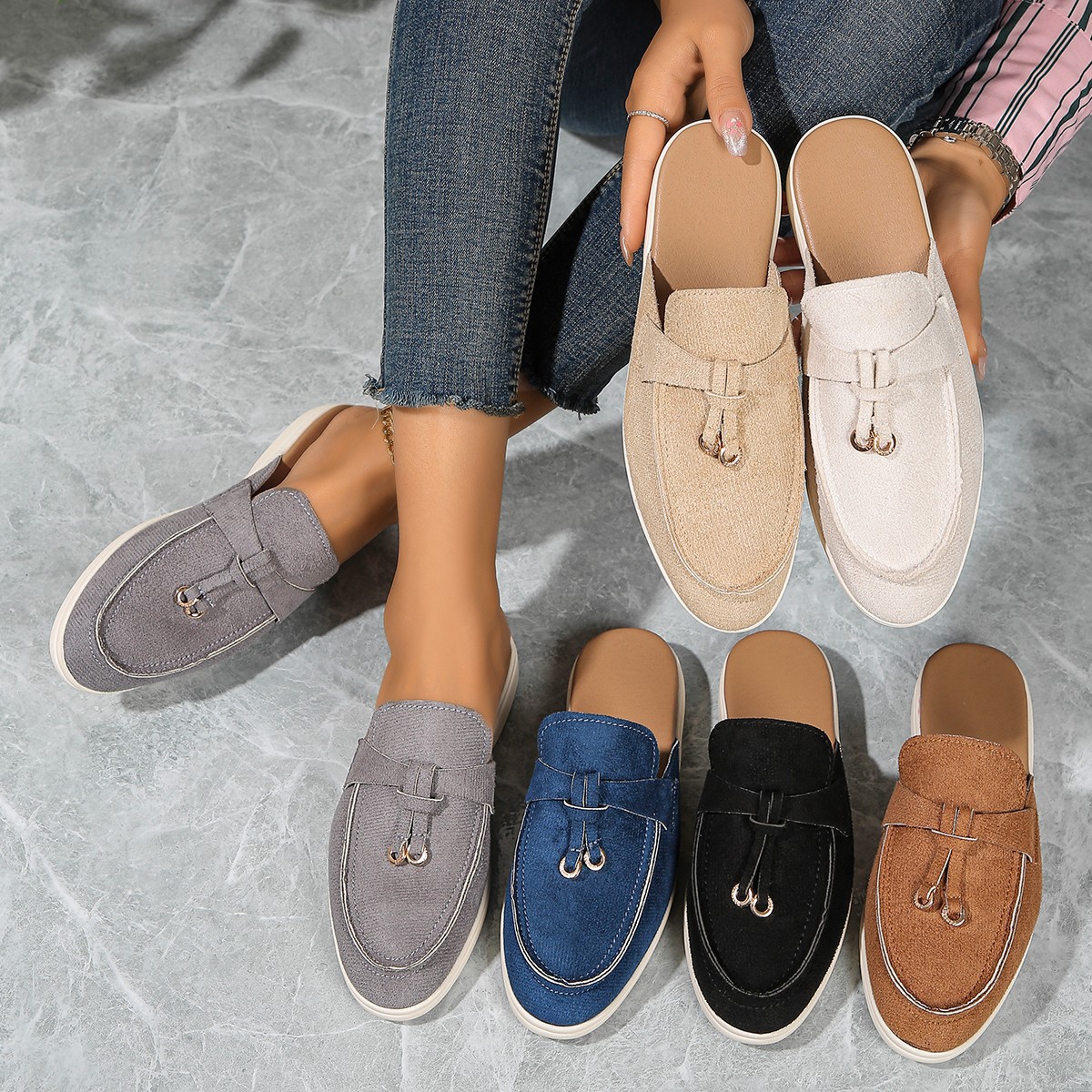 European and American slippers for spring 2026, new women's bag, half trailer, worn on the outside with a foot kick, M ü ller lazy shoes, casual half trailer