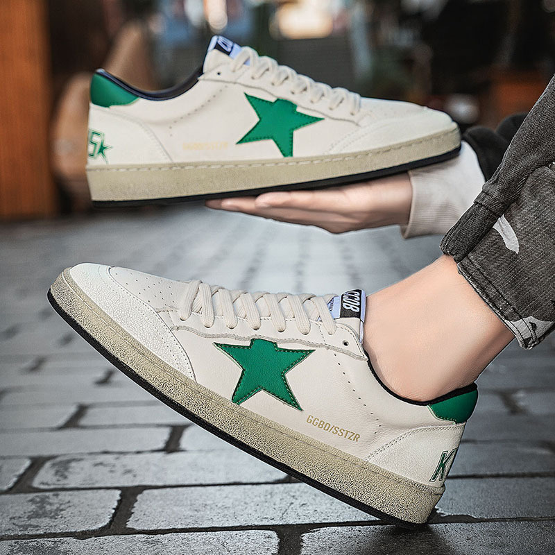 Dirty shoes, stars, small dirty shoes, men's casual sports, genuine leather, old white shoes, flat bottomed casual color blocked sports board shoes