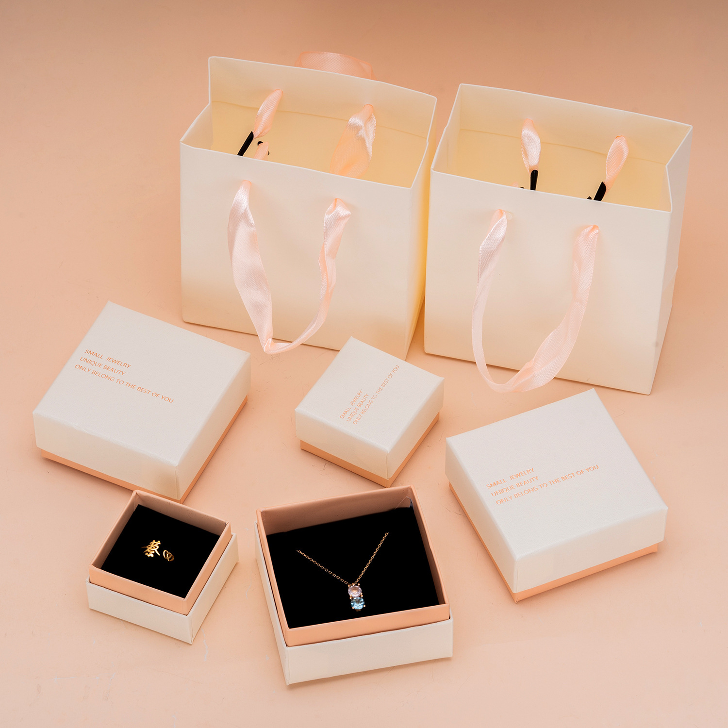 White Powder Heaven and Earth Cover Ring Earnail Box Bracelet Necklace Storage Box Jewelry Packaging Box Jewelry Box Gift Box
