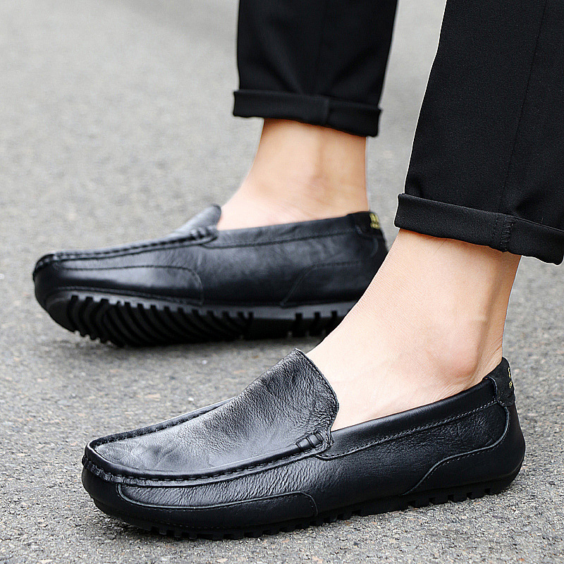 Cross border plus size four season men's bean shoes, British black leather spring and summer casual shoes, fashionable and warm lazy shoes