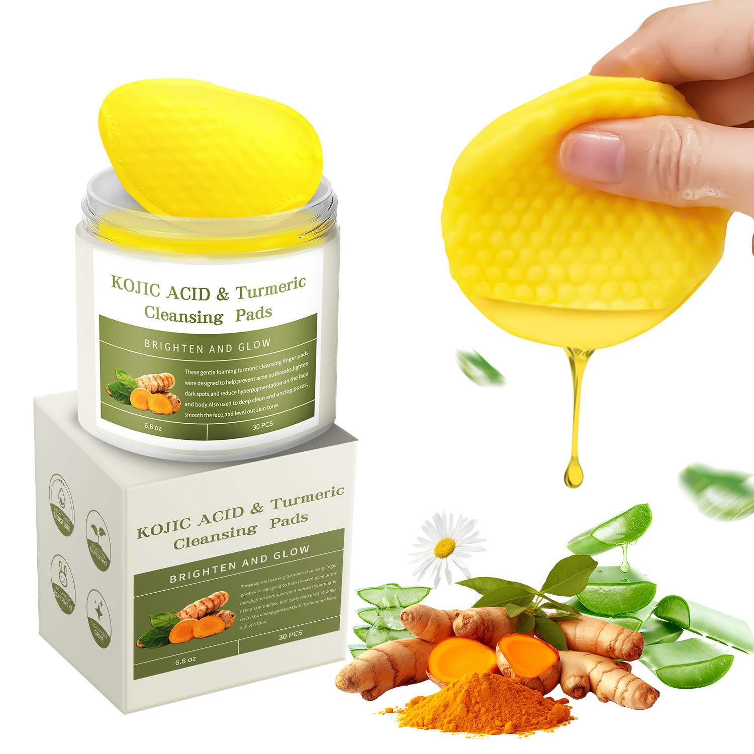 Foreign trade spot turmeric quercetin cleansing pad, refreshing, oil controlling, delicate pores, gentle cleaning, balanced oil, cotton pads