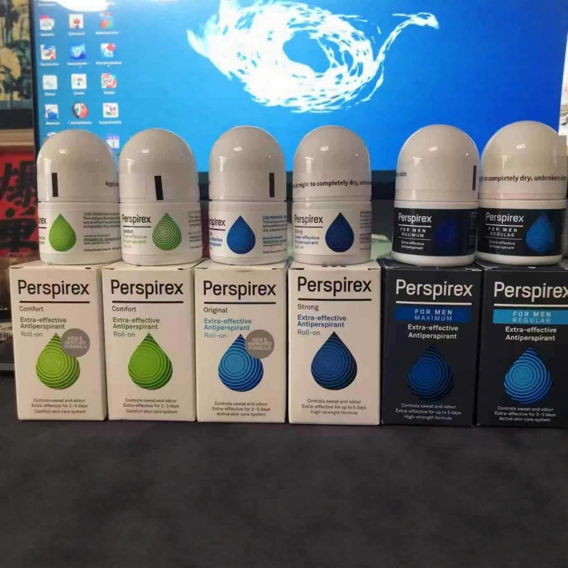 Danish Perspirax deodorant with long-lasting odor removal and sweat control, featuring a green underarm rolling ball formula