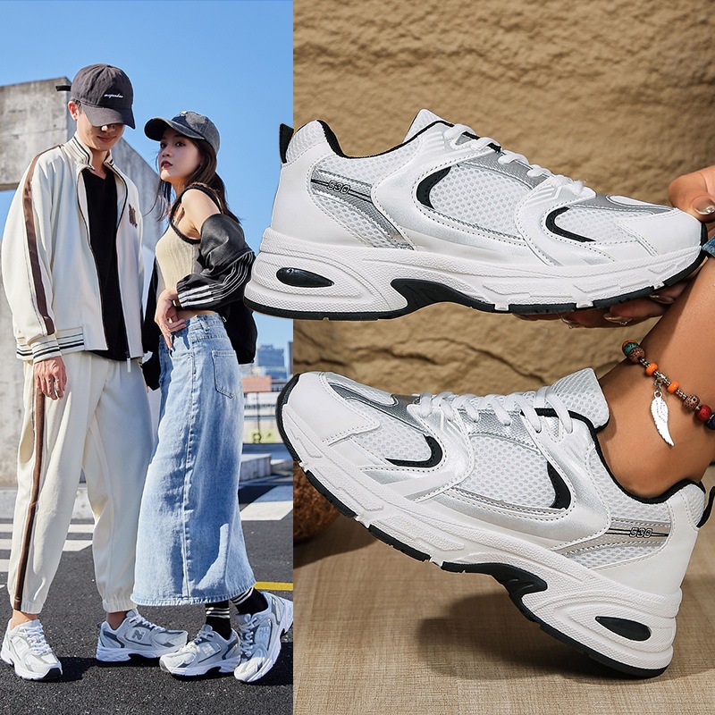 Cross border popular plus size casual couple sports shoes for women 2025 new versatile running breathable network fashionable dad shoes