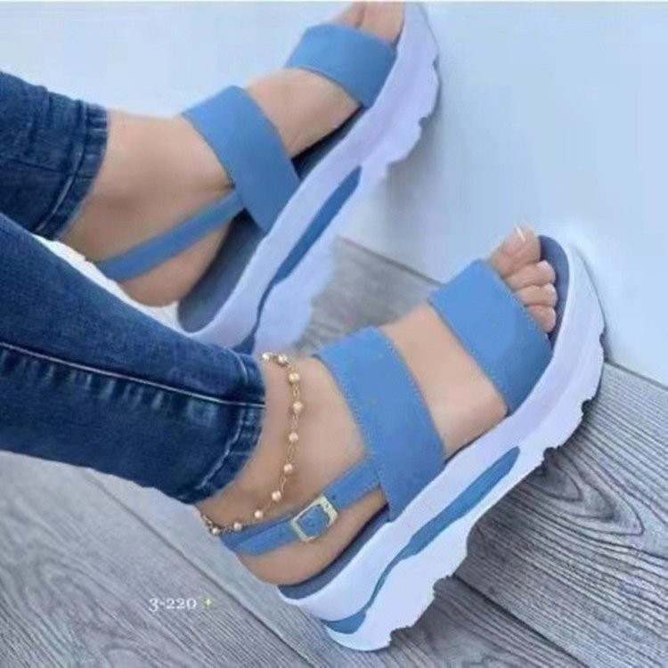 Cross border 2025 New Summer Foreign Trade Large Size One Word Belt Sweet Wind Slope Heel Sandals Wholesale by Female Manufacturer
