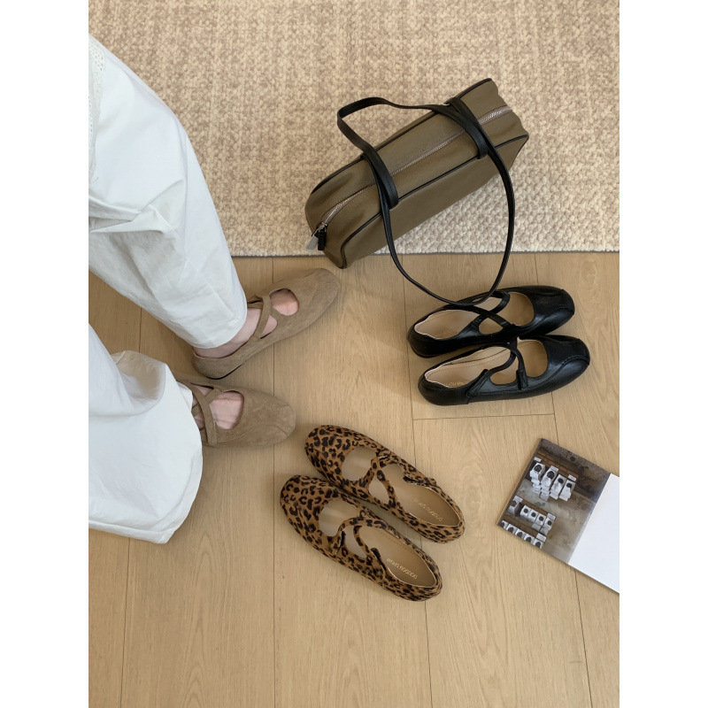 Soft Leather Edition~Retro Round Head Shallow Mouth Mary Jane Shoes for Women's Casual Versatile Flat Bottom Versatile Comfortable Ballet Single Shoes