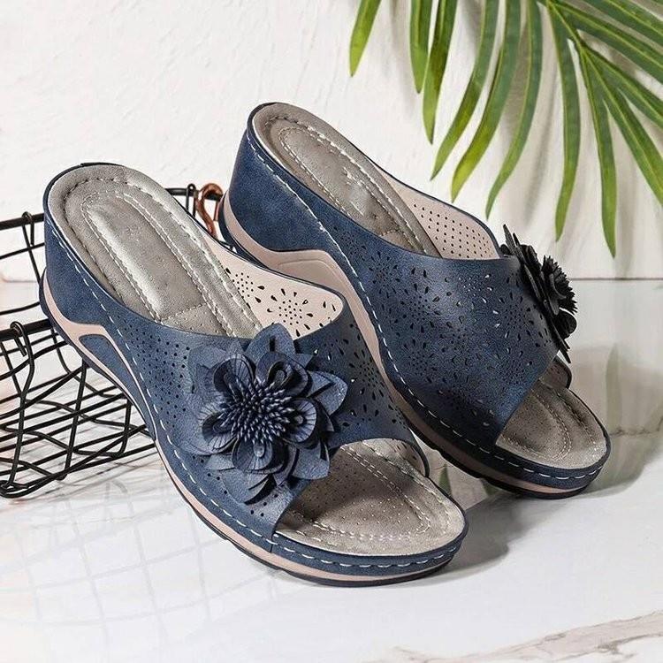 2022 Summer Cross border Wish Women's Shoes Foreign Trade Large Sandals Women's Weaving Flower Outerwear Heels Slippers Women