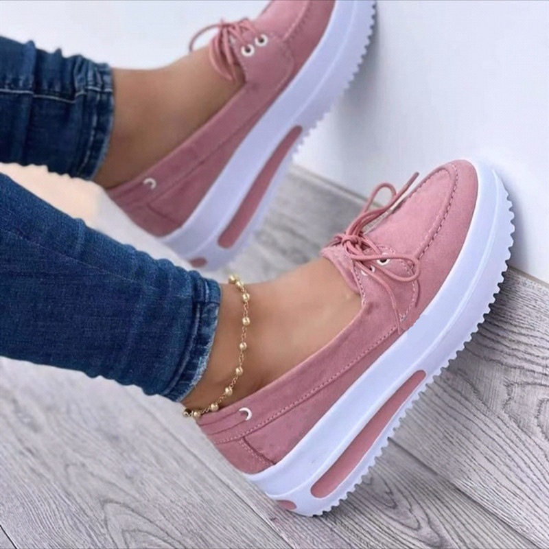 Foreign trade plus size women's shoes spring Amazon solid color front lace up loafers, one foot stepping women's shoes manufacturer spot delivery