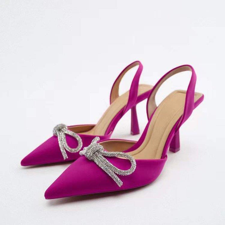 2025 Spring/Summer New Women's Shoes Blue Water Diamond Butterfly Dew Heel High Heel Muller Shoes Pointed Back with Sandals for Women