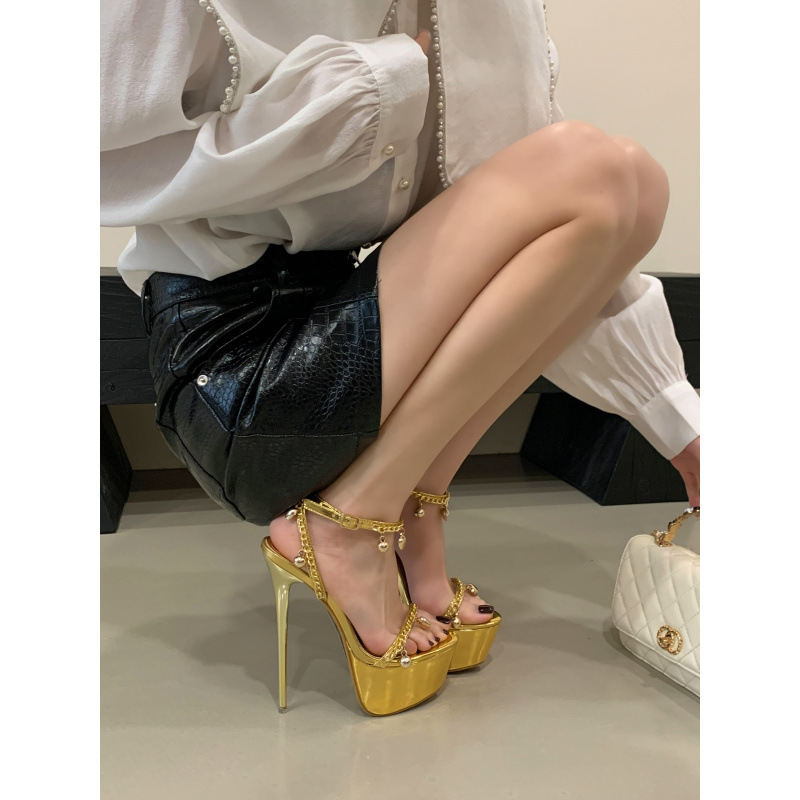 2026 New 16CM Ultra High Heel Metal Heart Chain Waterproof Like Sandals Size 35-42
