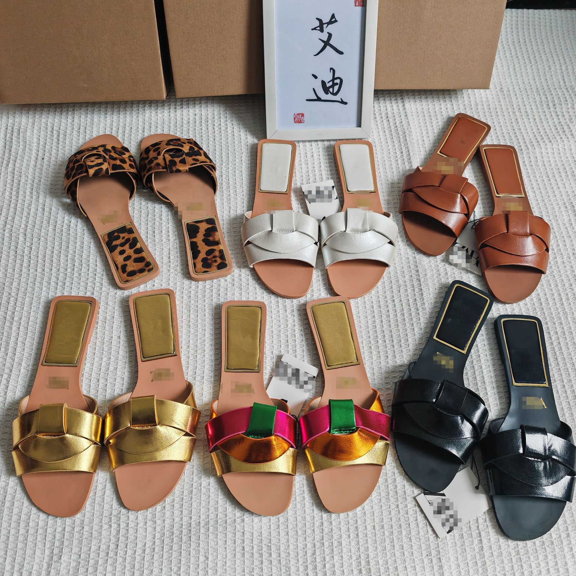 International Station Foreign Trade Europe and America New ZAR Original Single Heel Slippers Women's Flat Slippers for Daily Outing Women's Shoes Slipper