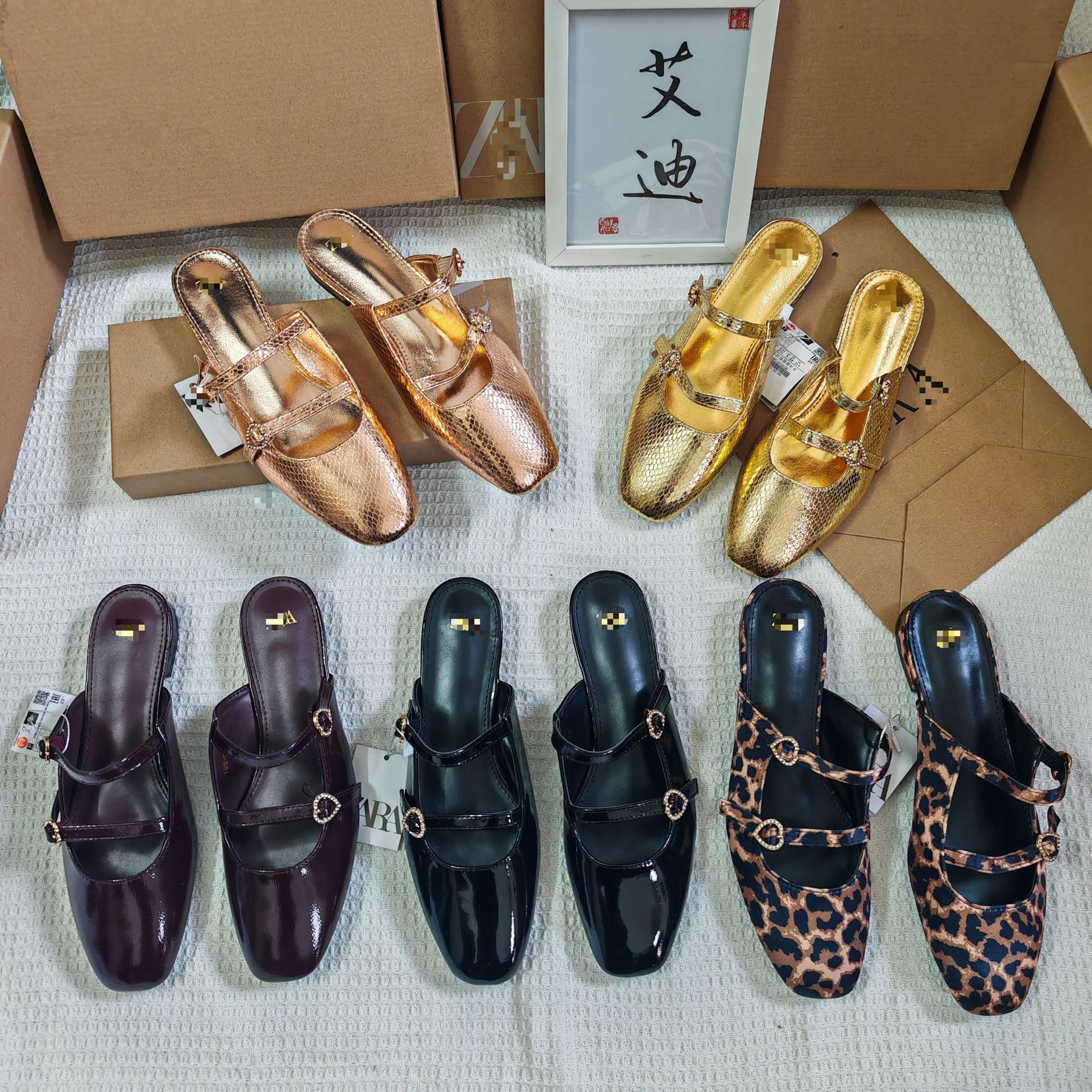 Cross border international station ZA's popular foreign trade flat sandals with toe caps and half slippers, Mary Jane French women's shoes