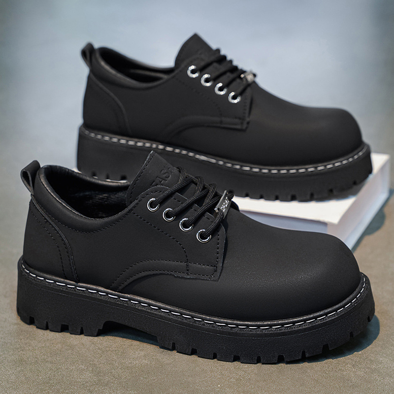 2026 Spring and Summer New Men's Shoes British Style Casual Men's Shoes Premium Thick soled Tall Black Men's Big Head Shoes