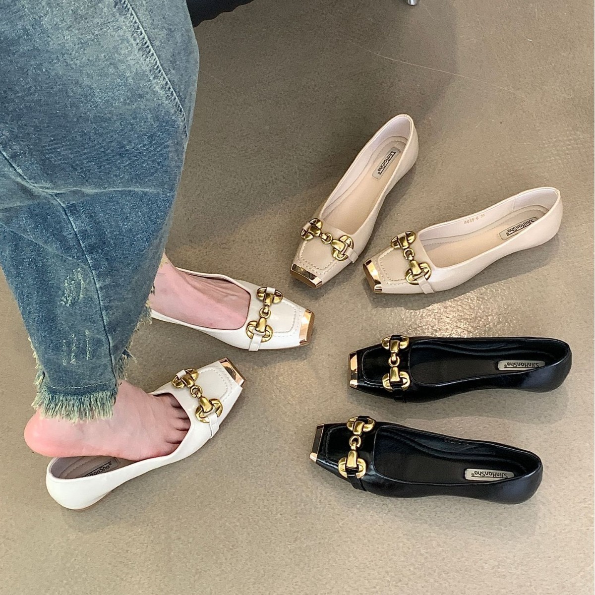 Low heeled high metal square buckle single shoe for women in early autumn 2025, new ladies' niche French flat fairy shoes