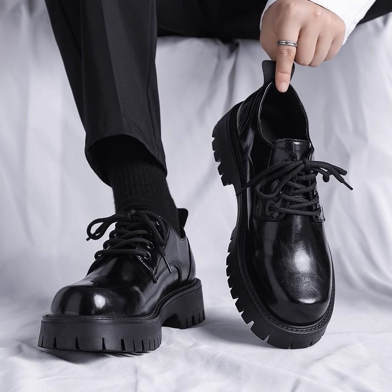 2026 Men's Spring New Men's Black Casual Leather Shoes with British Style Soft Bottom Business Interior Height Increase Wedding Groom Shoes