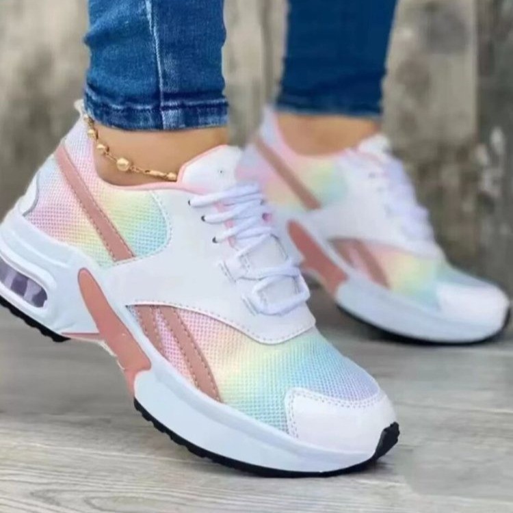 European and American new fashionable low top dad shoes with round toe, mid heel, lace up mesh, cross-border plus size casual sports single shoes for women