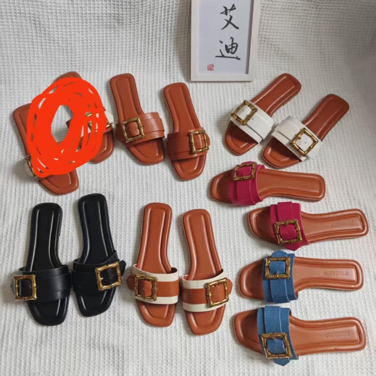 Suriname Cross border New Product PM Flat Shoes Bamboo Square Decorative Buckle Women's Flat Sandals Factory