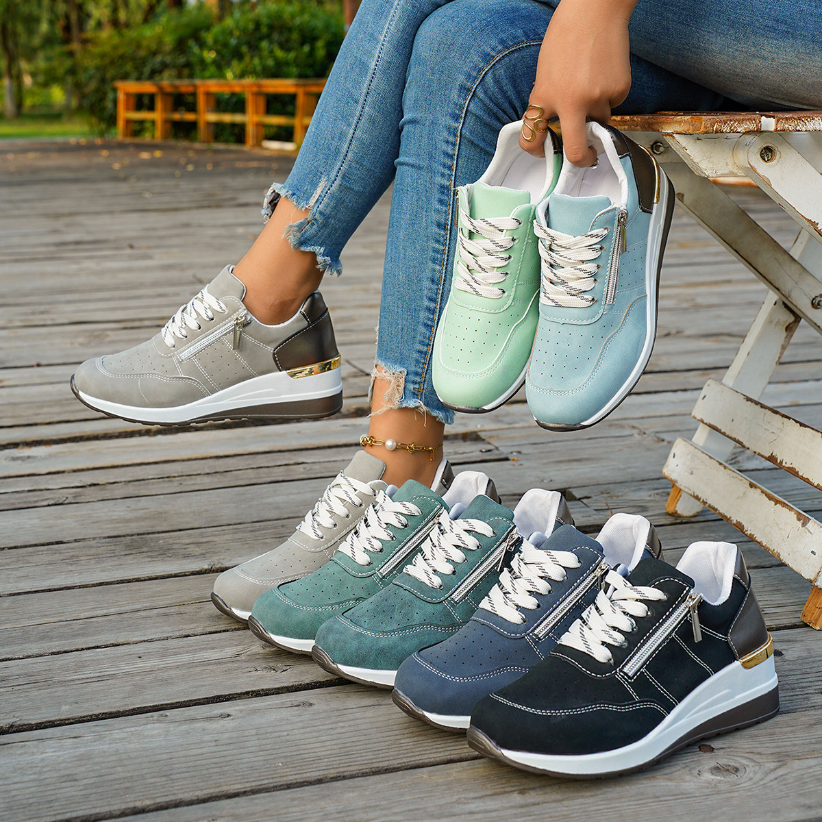 2025 new foreign trade plus size 35-43 fashionable casual women's shoes sports shoes lace up thick soled plus size women's shoes
