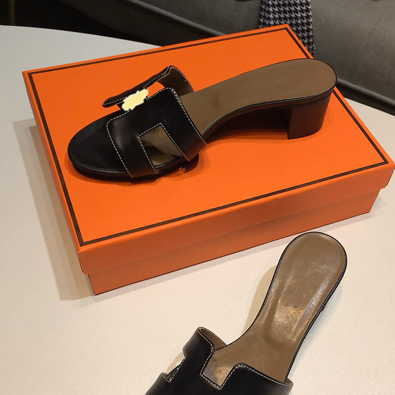Cross border foreign trade! Classic H-shaped slippers for women in summer, with thick heels, straight line slippers, high-heeled sandals, and vacation beach shoes for women