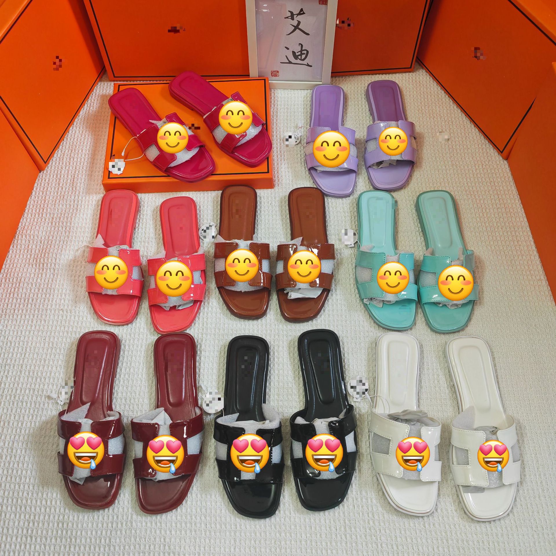 Spot foreign trade wholesale H slippers women's patent leather explosive summer versatile cool slippers for wearing flat sandals slipper