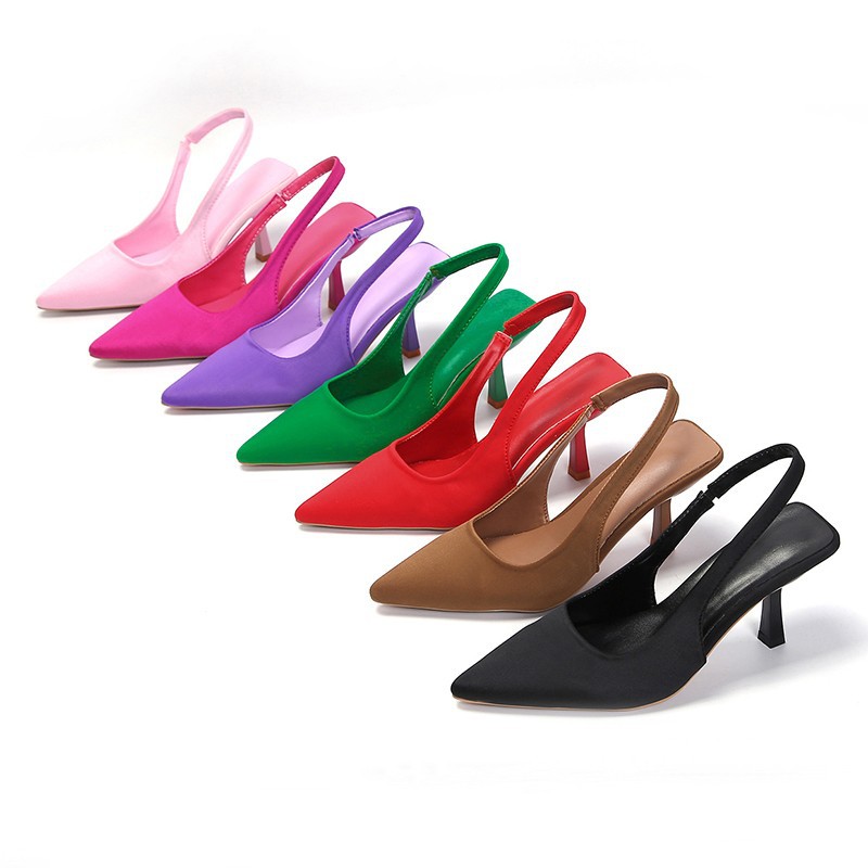 European and American plus size high-heeled sandals with toe caps, empty back straps, new shallow mouth pointed single shoes, European and American slim heel high-heeled shoes
