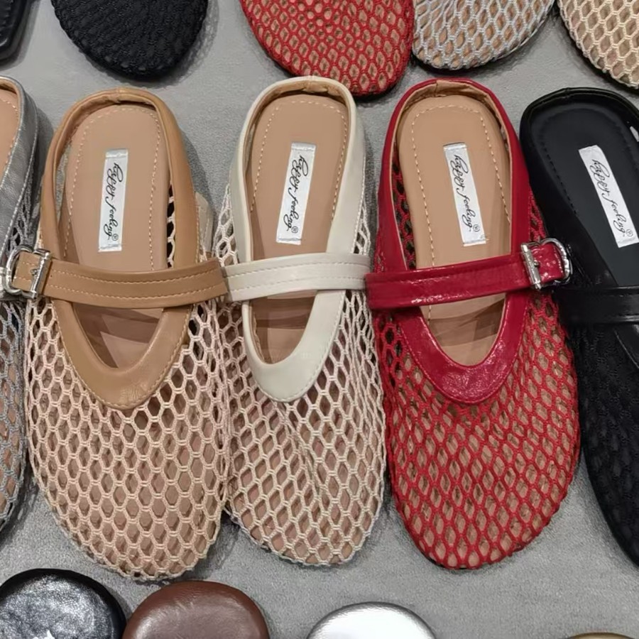 Flat bottomed French mesh breathable Mary Jane single shoes women's shoes 2025 new spring and summer retro gentle evening shoes