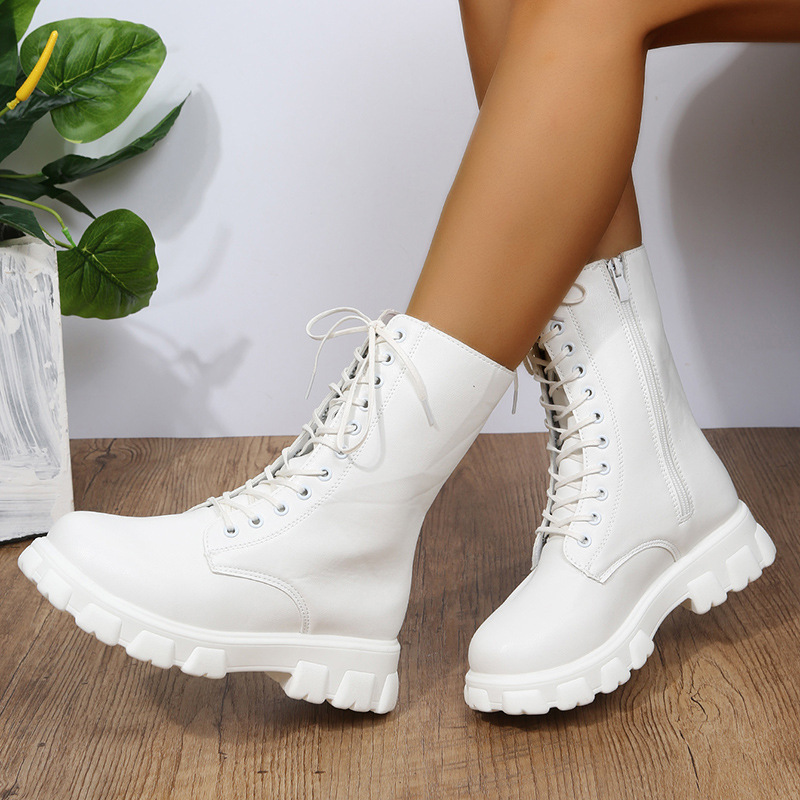 Foreign trade plus size women's boots 2025 autumn and winter new round toe lace up thick heel low heel Martin boots women's motorcycle short boots
