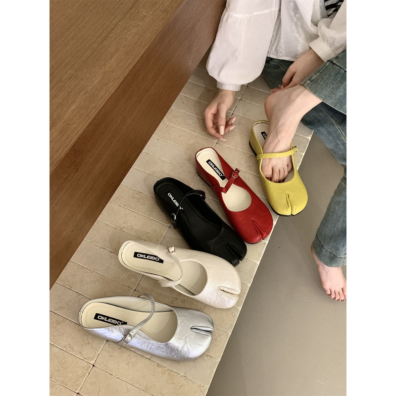 Exquisite Mary Jane Baotou Half Slippers for Women, Comfortable Soft Bottom for Outer Wear, One Step Stepping, Increased Height, Split Toe Cool Drag