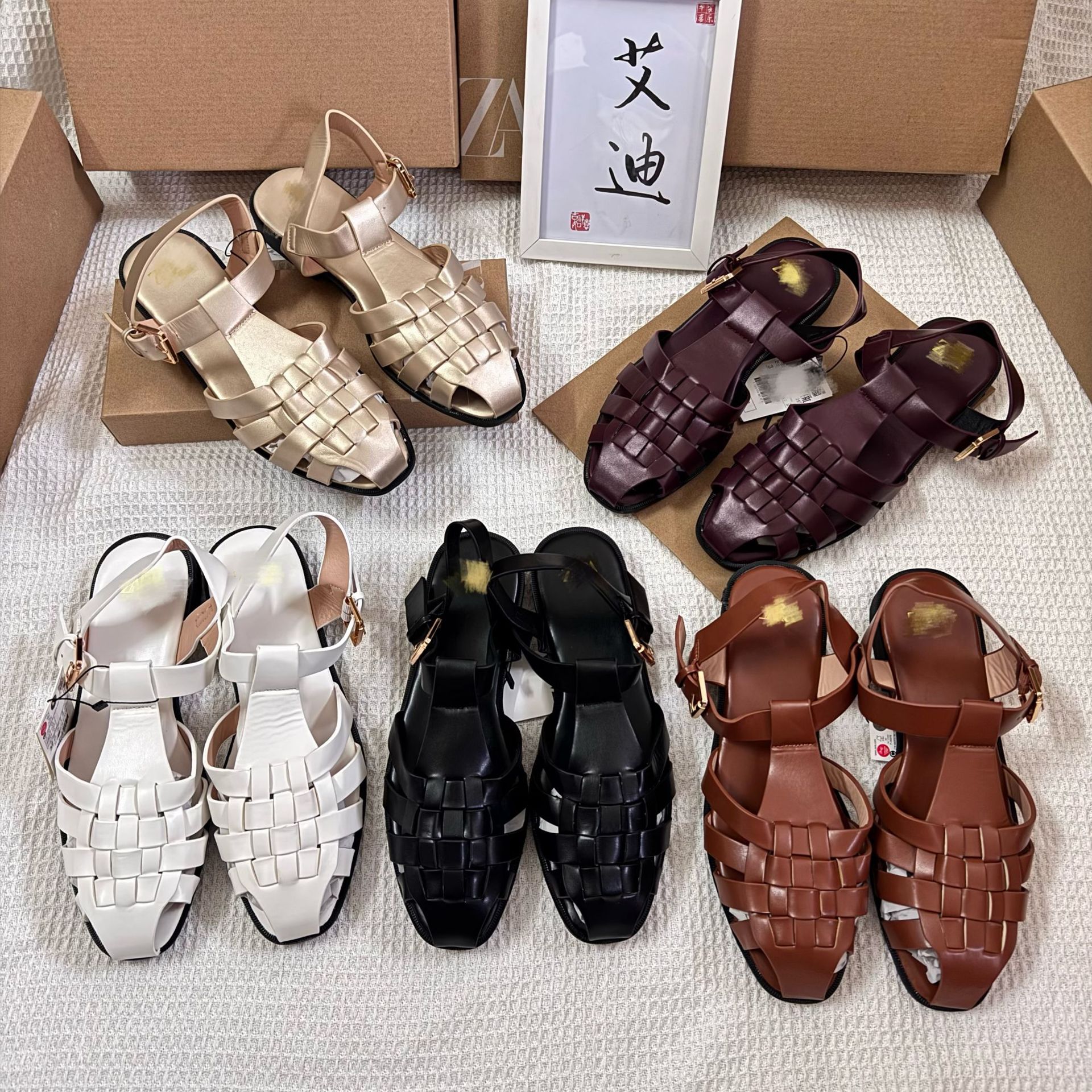 New ZAR Home Foreign Trade Women's Flat Sandals Woven Solid Color Headband Back Air Sandals Cross border Women's Shoes Spot Wholesale