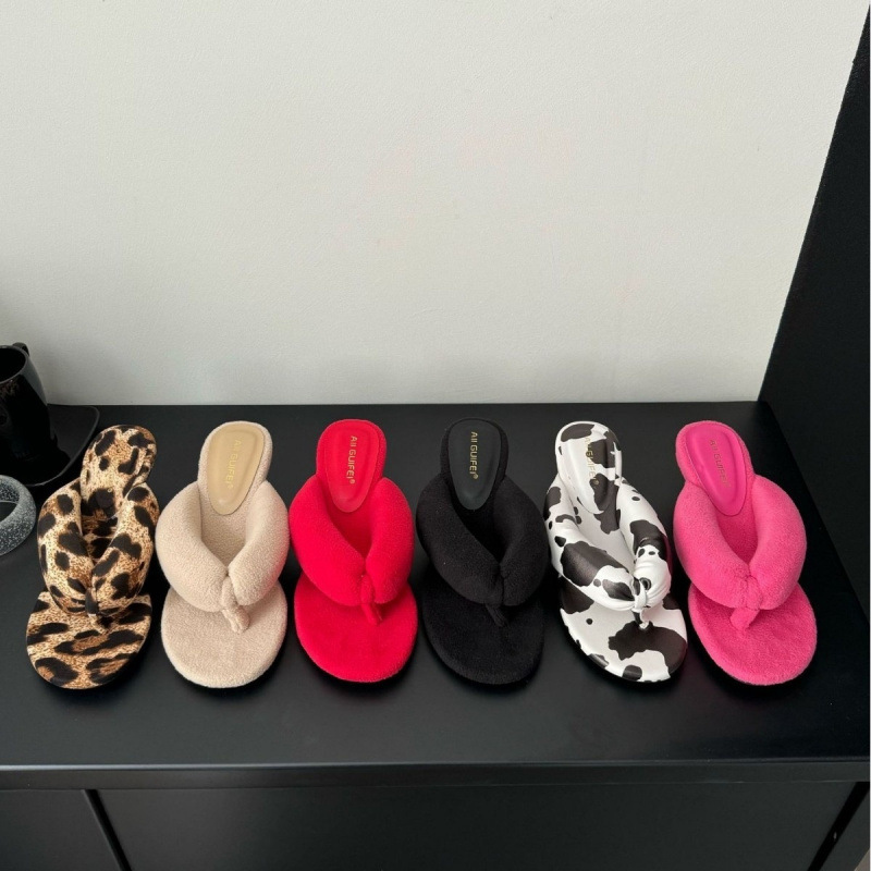 Rose red ugly and cute slope heel slippers with French style wedge toe flip flops for women, worn for the summer of 2026