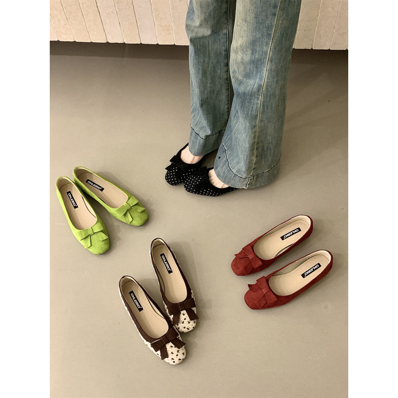 Doudou Shoes Women's 2026 Spring New Korean Edition Butterfly Bow Inner Height Increase Round Head Soft Bottom Versatile Trendy Women's Single Shoes One Step Step Step
