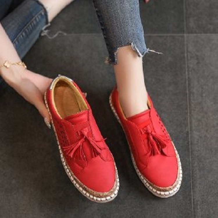 Cross border foreign trade Wish new women's shoes 2025 hollow out large size tassel round head dual color splicing stitching casual single shoe