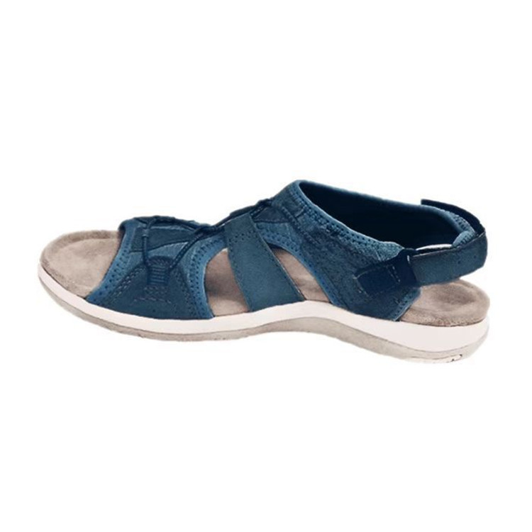 2025 New Roman Slope and European Sandals Round Head Velcro Retro One Word Large Beach Solid Color Sandals for Women