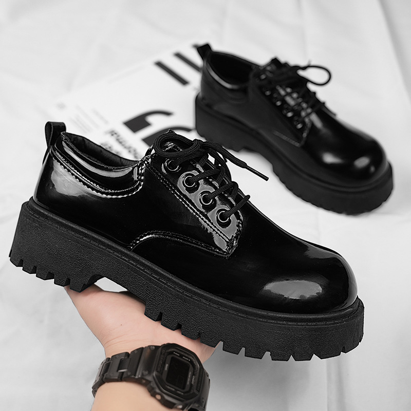 Cross border plus size spring and autumn small leather shoes men's formal business English derby foot wide big head casual trendy shoes shiny shoes