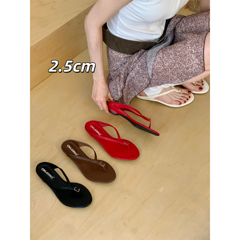 French style wedge toe flip flops for women's summer, new casual outerwear, cool sandals for vacation, one-piece beach sandals