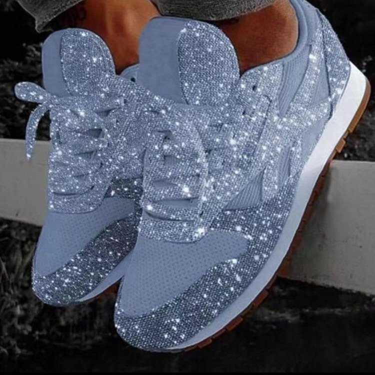 Foreign trade plus size women's shoes, casual sports shoes, women's 2025 autumn new item, sequined sponge cake heel, breathable rhinestone single shoes for women