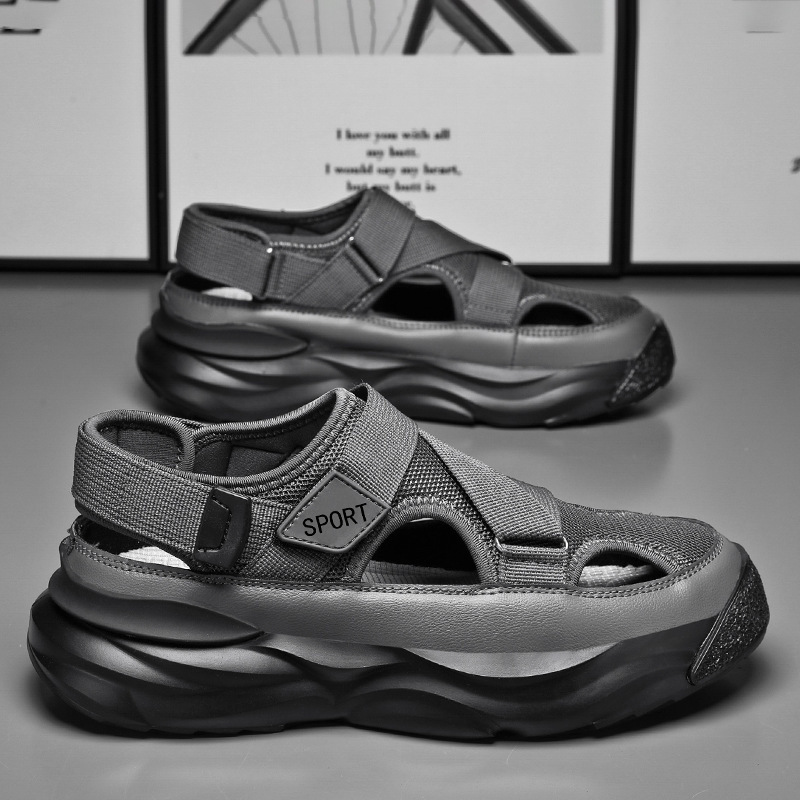 Oversized cross-border men's casual versatile sandals for teenagers, breathable and trendy hollow out cool Velcro sandals