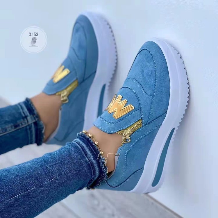 2025 new plus size foreign trade cross-border plus size sports single shoes, sponge cake flat bottom side zipper color casual sports shoes