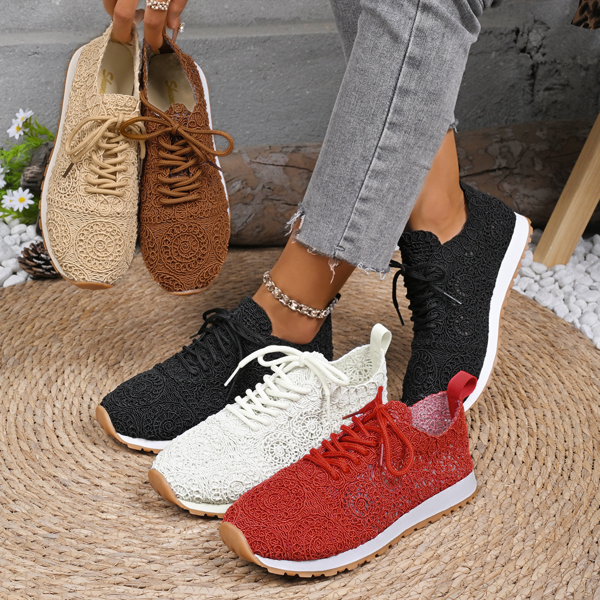 European and American foreign trade plus size 2025 spring new sequined cloth shoes, sports and casual women's shoes, shallow mouth flat bottom round head cross-border