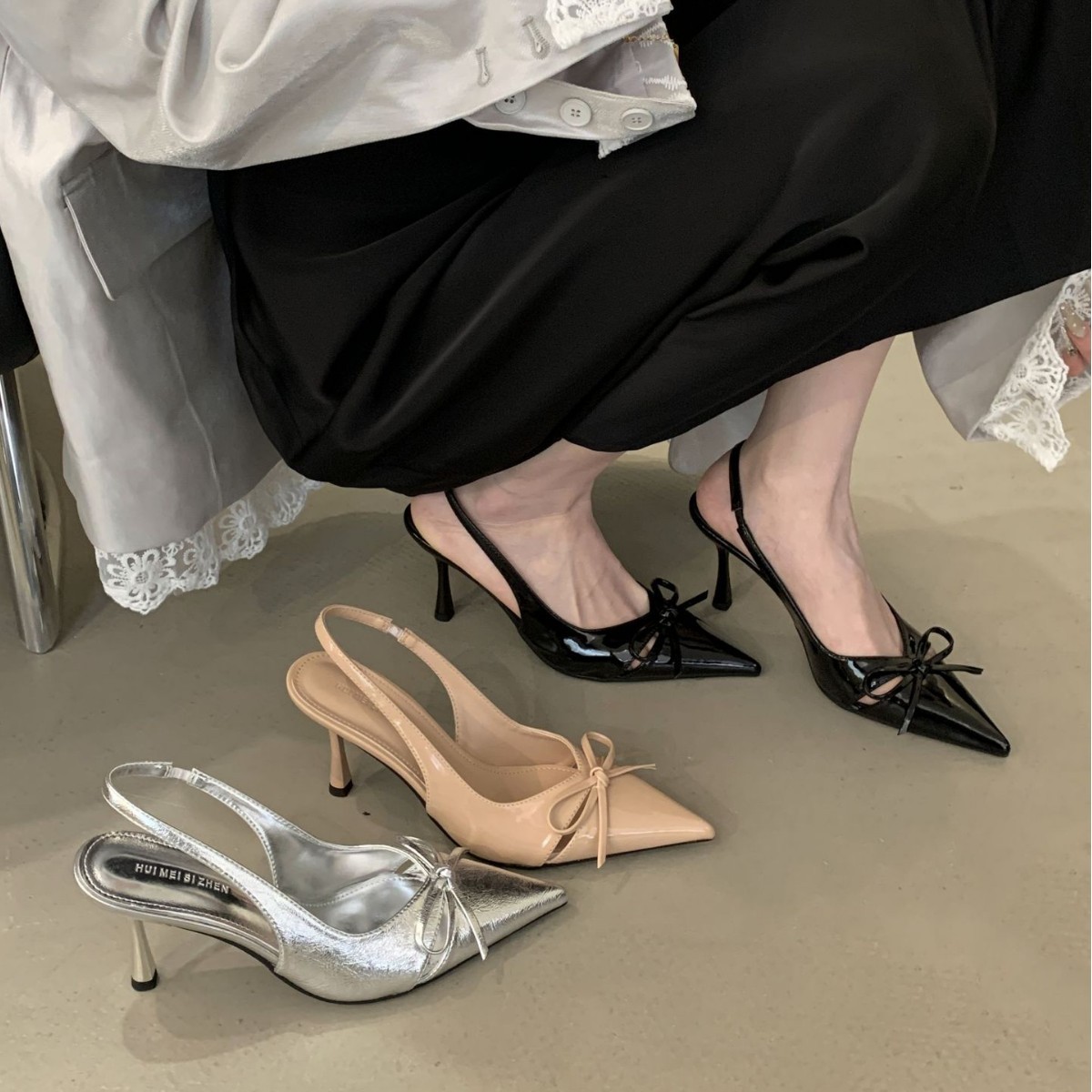 2025 Spring/Summer Style: Pointed, Fine Heel, High Heel, Stylish, Skinny, French Middle Heel, Baotou Sandals, Bow Back, Empty Women's Shoes